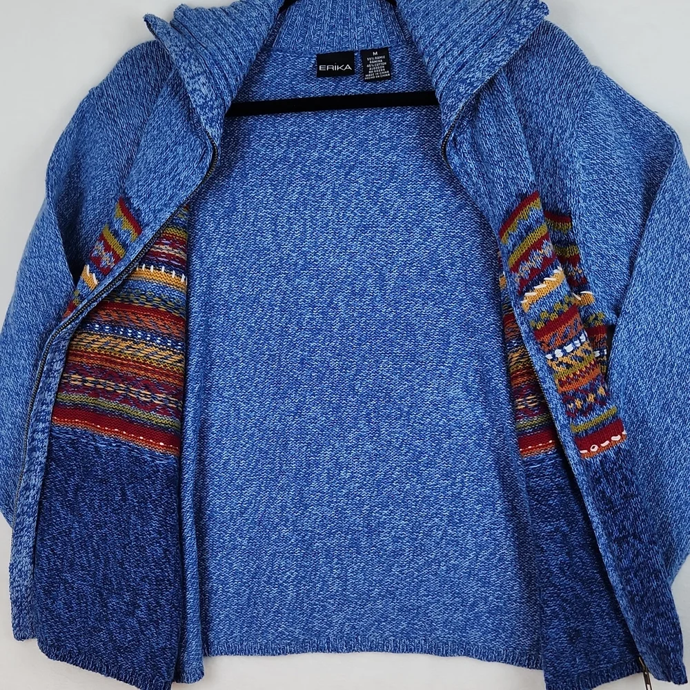 Vintage Erika Women's Zippered Knit Sweater Cardigan Blue Size Medium NWT - Picture 6 of 11